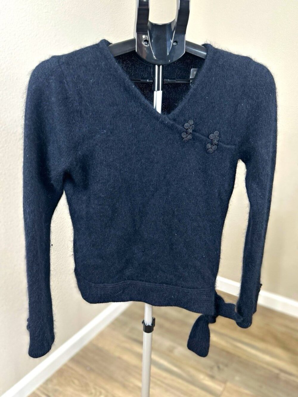 Canyon River Blues Black Silk Angora Wrap Sweater Women’s L